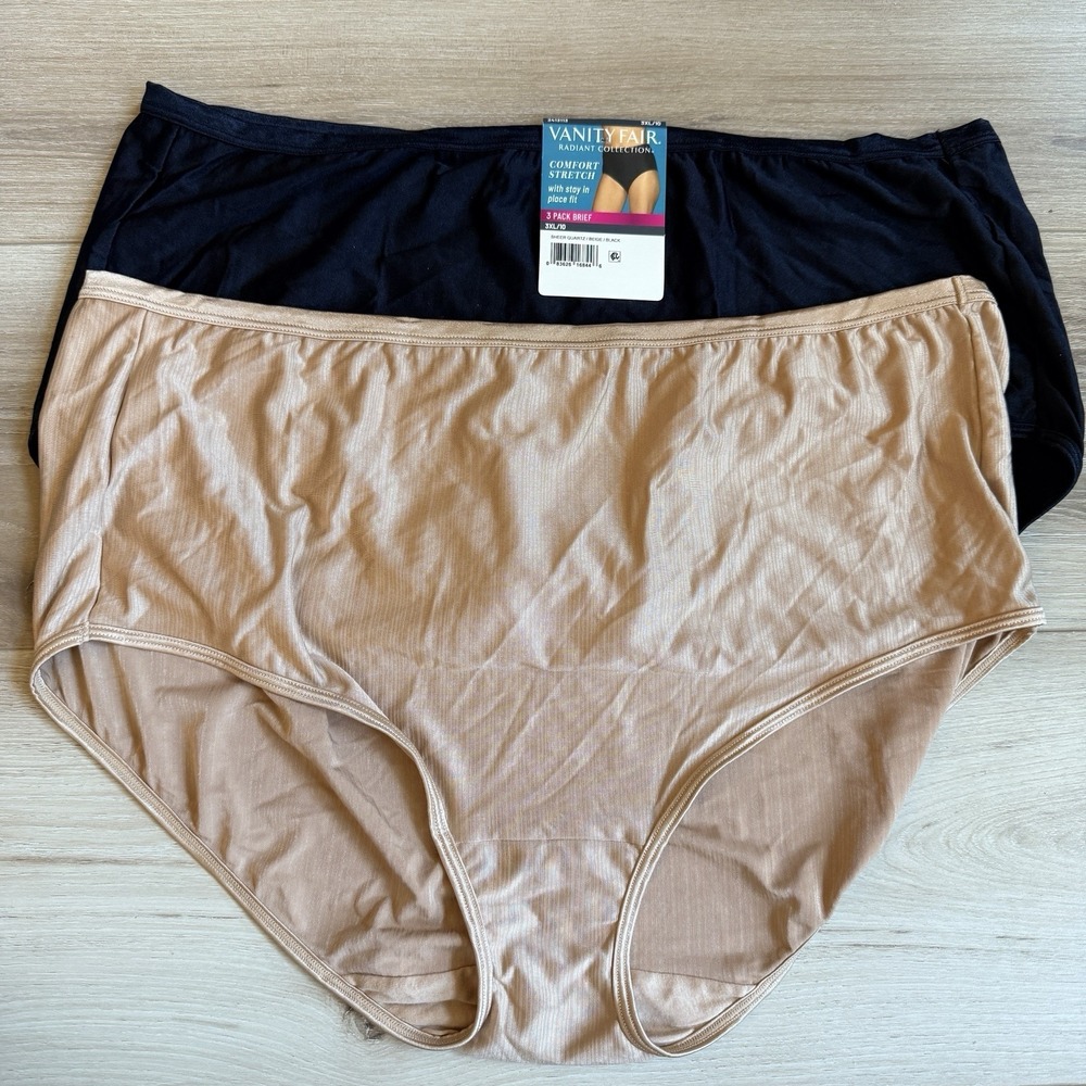 Vanity Fair Women's Nylon Brief Panties 2 Pair 3XL Black And Beige